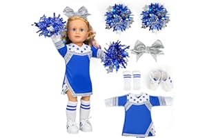 ARTST Cheer Uniform Doll Outfit-American 18 inch Doll Clothes & Accessories Set Including Clothing Pom Poms,Shoes,Socks and Hairbow,Sport Gifts for Girls Age 6+