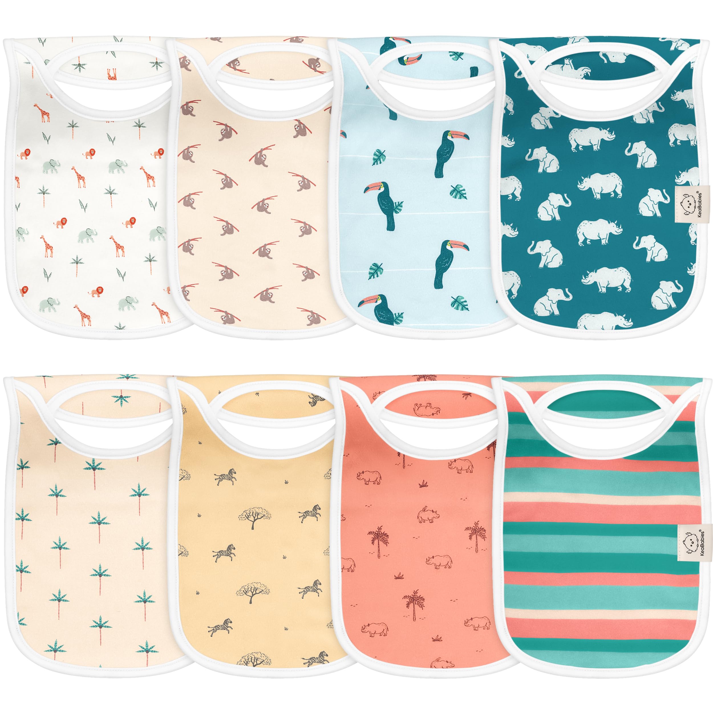 Photo 1 of 8-Pack Baby Bibs for Boys, Girls - Pullover Bibs for Drooling Teething Baby Girl & Boy Toddler, Newborn, Soft & Absorbent, Cute Colors, Large Torso Coverage Keep Infant Clean & Dry (Wildscape)