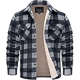 Cotrasen Men's Flannel Shirt Fleece Lined Flannel Jacket Cotton Button Up Plaid Shirt Warm Heavyweight Fall Winter Coat