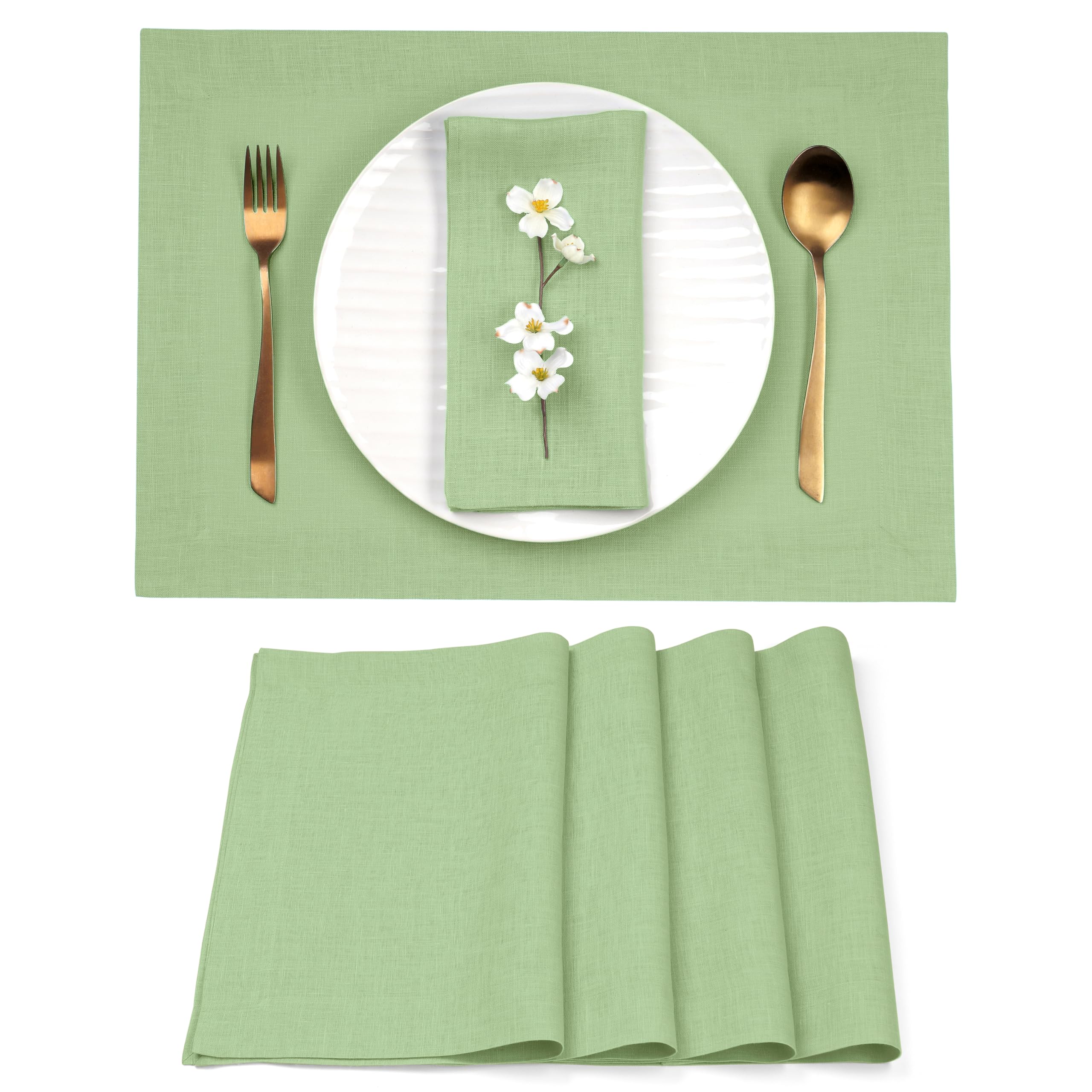 D'Moksha Homes Linen Placemats 36 x 49 CM - Sage Green Placemats Set of 4-100% Pure Linen Table Place Mats for Dining, Spring - Handcrafted and Machine Washable — image 1