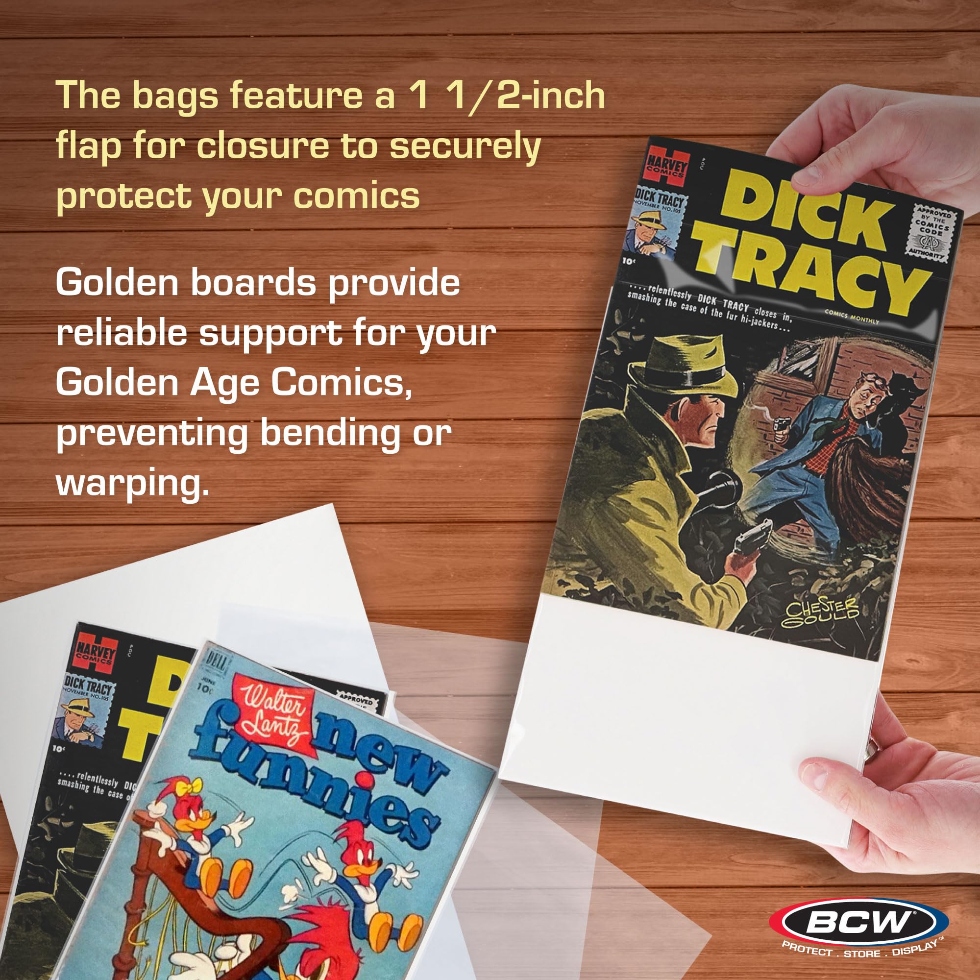 BCW Golden Age Comic Bags & Backing Boards - 100 Ct | Acid-Free Protection & Storage | Crystal Clear Sleeves | Fits 7 5/8 x 10 1/2 Golden Age Comics | Collecting Supplies