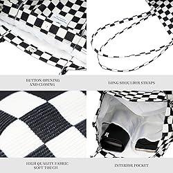 TOPASION Cute Checkered Corduroy Tote Bag Canvas