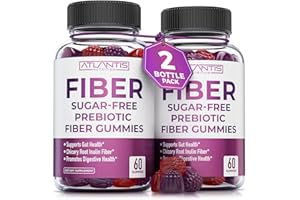 Atlantis Nutrition Sugar Free Fiber Gummies for Adults - 5G Fiber Supplement Formulated with 5.4G Prebiotic Digestive Blend - Supports Gut Health & Promotes Healthy Digestion - 2-Pack 120 Gummies