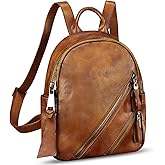 IVTG Vintage Genuine Leather Backpack for Women Cowhide Soft Real Leather Fashion Knapsack Purse Rucksack Daypack Bag (Brown)