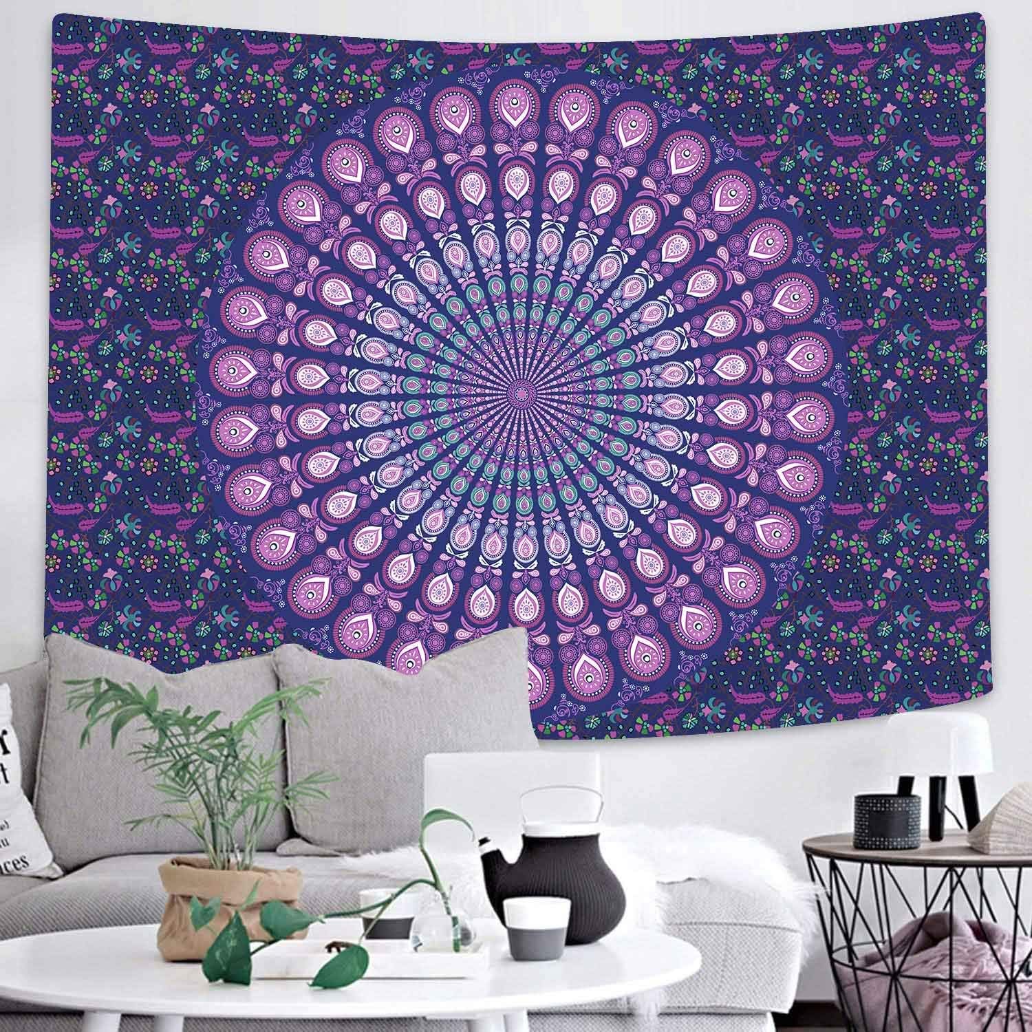 Amazon.com: JOOCAR Purple Peacock Mandala Tapestry Tie Dye Peacock 