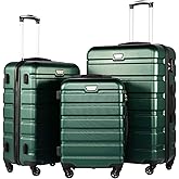 Coolife Luggage 3 Piece Set Suitcase Spinner Hardshell Lightweight TSA Lock (dark green, 20/24/28)