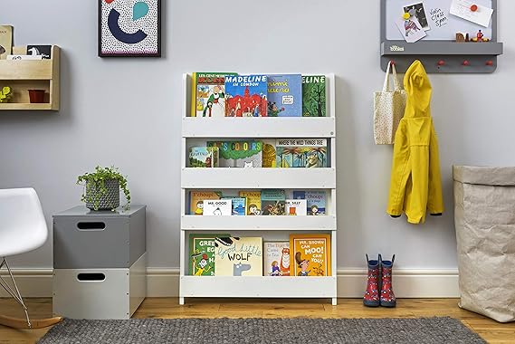 Amazon Com Tidy Books Childrens Bookshelf Age 0 10 Book Rack Storage For Kids Wall Bookshelf Front Facing Bookcase 45 3 X 30 3 X 2 8 In Wooden White Eco Friendly Handmade The Original Since 2004 Kitchen Dining
