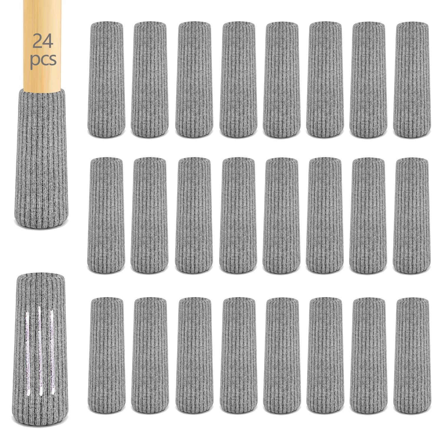 Pack of 24 Chair Socks, Elastic Furniture Socks, Knitted, Felt Chair Leg Caps, Thick Base, Non-Slip Pads for Furniture, Table, Floor Protection, Avoid Scratches and Noises (Grey)