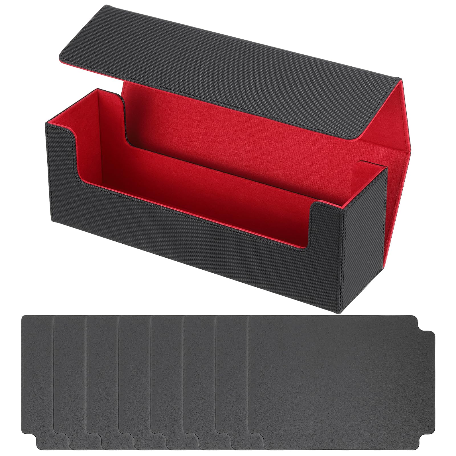 PATIKIL Card Storage Box for Trading Card, 400 + PU Leather Magnetic Closure Card Storage Deck Box Holder with 6 Divider Fit for Magic Games Card, Black/Red