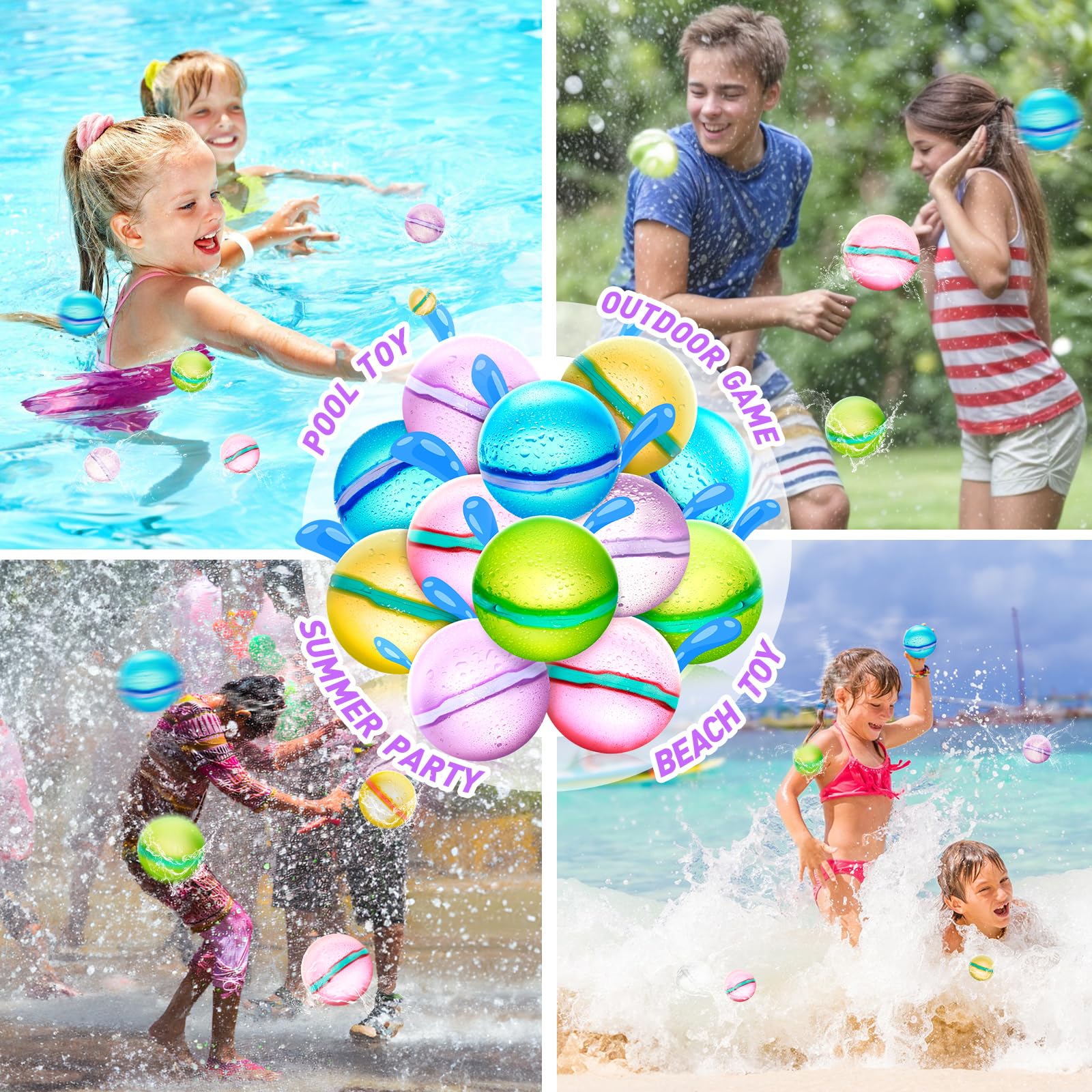 【12 Pack】Magnetic Reusable Water Balloons Fast Refillable for Kids Outdoor Activities, latex-free Kids Pool Beach Bath Toys, Self-Sealing Water Bomb Quick Fill for Summer Games (12)