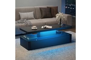 SiliBamb Modern LED Coffee Table, 40 Inches, 16 Colors LED Lights, 2 Tier Rectangular Center Table, Large Storage Space, High