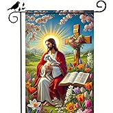 BlissYard Happy Easter Christian Garden Flag 12x18 Inch Double Sided – Jesus Lamb Cross Religious Easter Garden Flag, He Is Risen Spring Yard Flag for Outdoor Lawn, Porch, Church Decor
