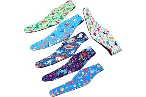 TASHIPPA 6 Pcs Swimming Headbands for Kids, Adjustable Swimming Ear Protection Bands Cute Cartoon Waterproof Swim Headbands for Boys Swimmers Age 6-12, Head Circumference 19.30-21.30 Inch