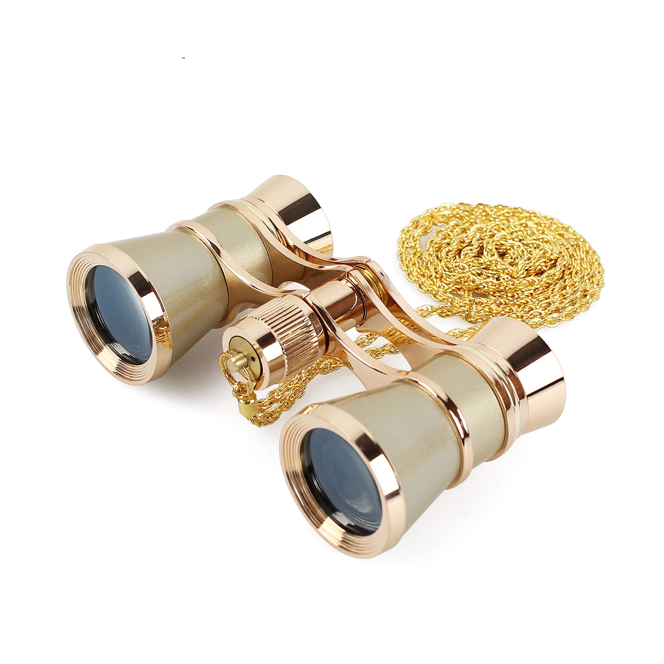 Aomekie Theatre Opera Glasses Binoculars 3X25 with Chain for Concerts Horse Racing Classical (Gold)