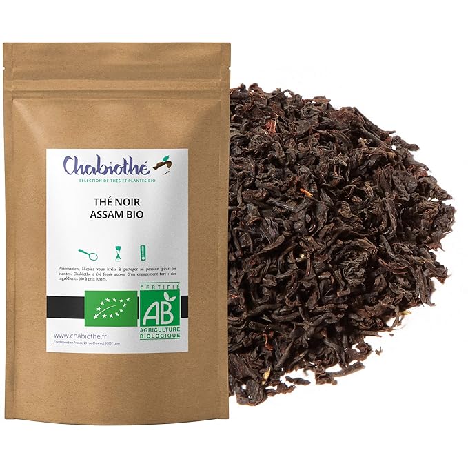 Thé noir Assam Bio 200g sachet biodégradable Amazon.fr Epicerie