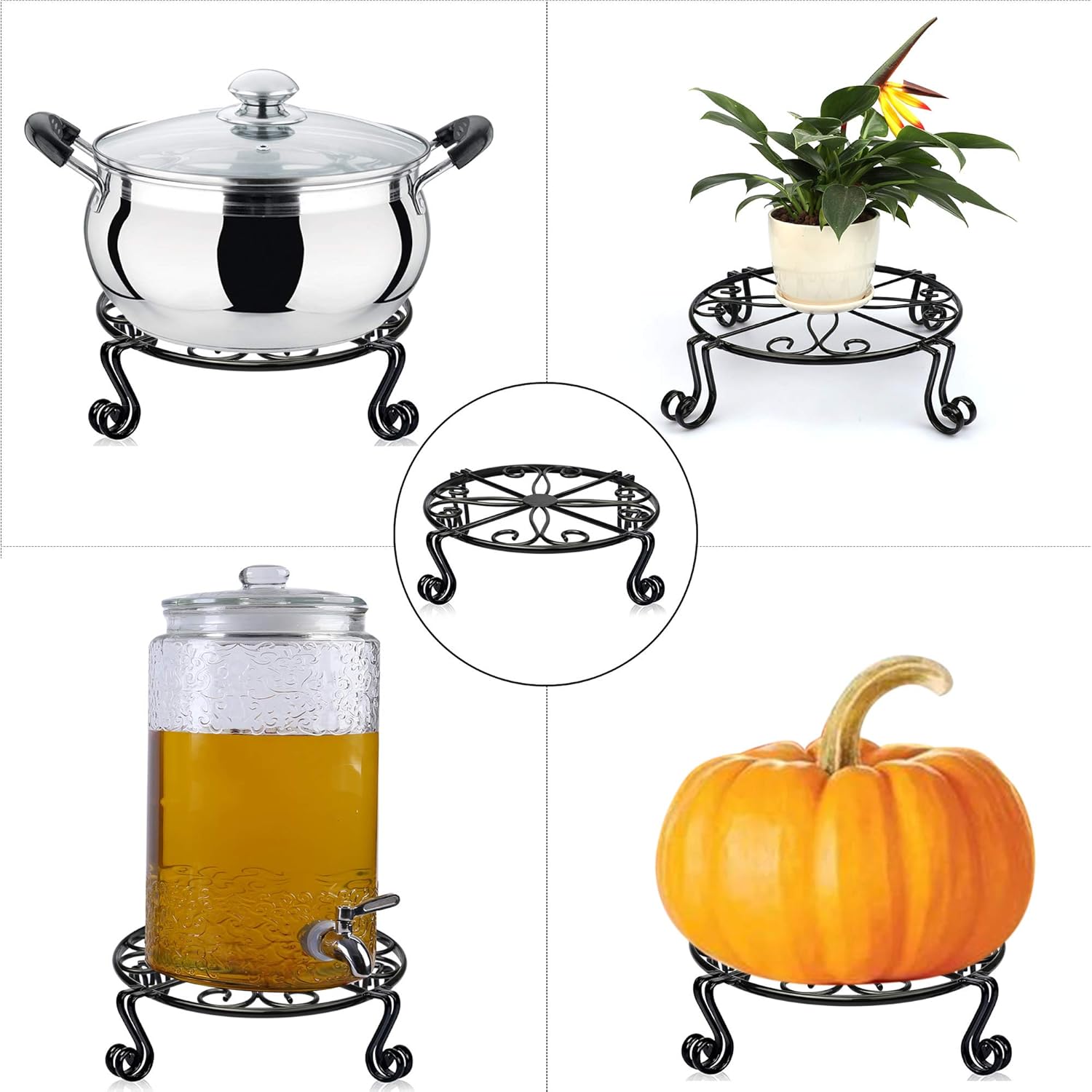 Black Plant Stand for Flower Pot Heavy Duty Potted Holder Indoor Outdoor Metal Rustproof Iron Garden Container Round Supports Rack for Planter Bronze, Pumpkin Stand Outdoor (12 x 3.1 Inches, Black) : Garden & Outdoor