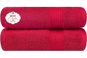 Ample Decor Bathroom Hand Towel 18 X 28 Inch 600 GSM 100% Cotton, Premium Soft Absorbent - 2 Pcs - Christmas Red