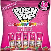 Push Pop Halloween Candy Pink Strawberry Lollipops, 10 Ct | Halloween candy lollipops in Pink Strawberry flavor, individually wrapped for trick-or-treat bags &amp; party favors