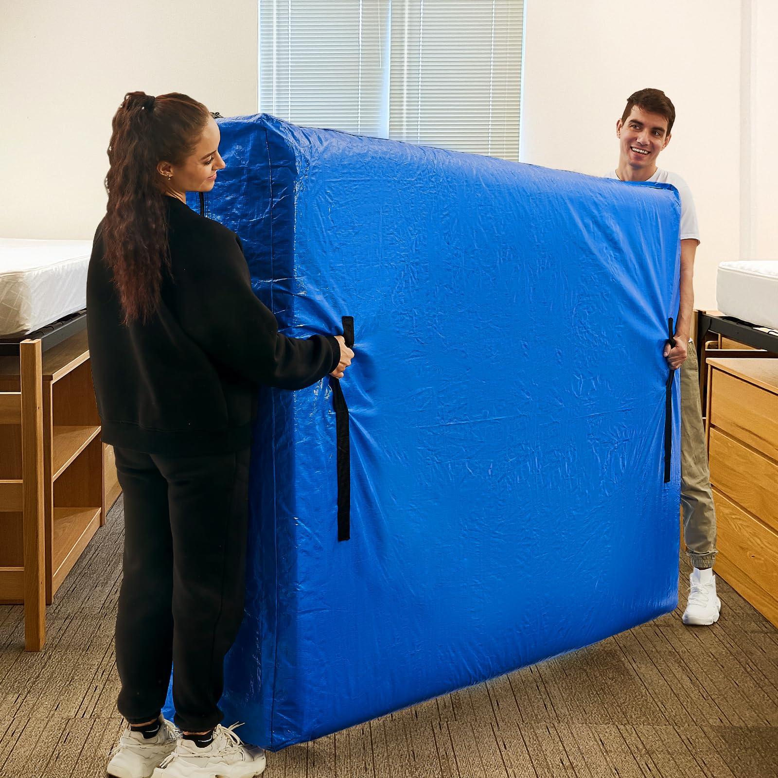Photo 1 of Mattress Bags for Moving, BETU Mattress Protector Waterproof Mattress Cover Twin Size Storage Bags with 8 Heavy-Duty Handles and Zipper for College Bed Extra Thick Large Reusable (77"x42"x15" Blue)