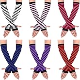 SATINIOR 6Pairs Long Fingerless Gloves Women Striped Arm Warmer Punk Gothic Rock Y2k Emo Scene Striped