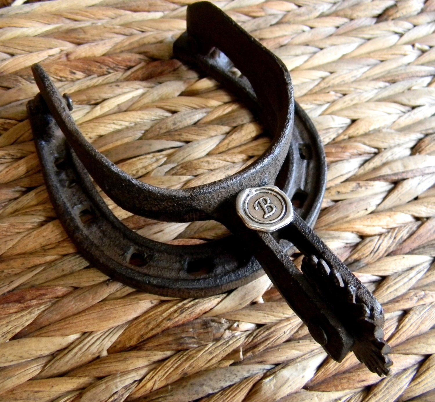 Cast Iron Personalized Horseshoe Spur Door Knocker, Unique