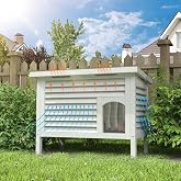 GDLF Outdoor Cat House, Feral Cat Shelter for Summer, Solid Wood, White | 31.9"W x 18.9"D x 23.6"H, Solid Wood Construction with Full Ventilation Design Helps Keep Feral Cats Cool in Hot Weather
