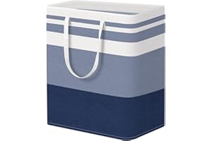 EpicTotes 1-Pack Large Laundry Basket, Collapsible Laundry Hamper, Freestanding Waterproof Laundry Bag, Tall Clothes Hamper-Extended&Reinforced Handles-for College Dorm, Family-Gradient Blue/100L