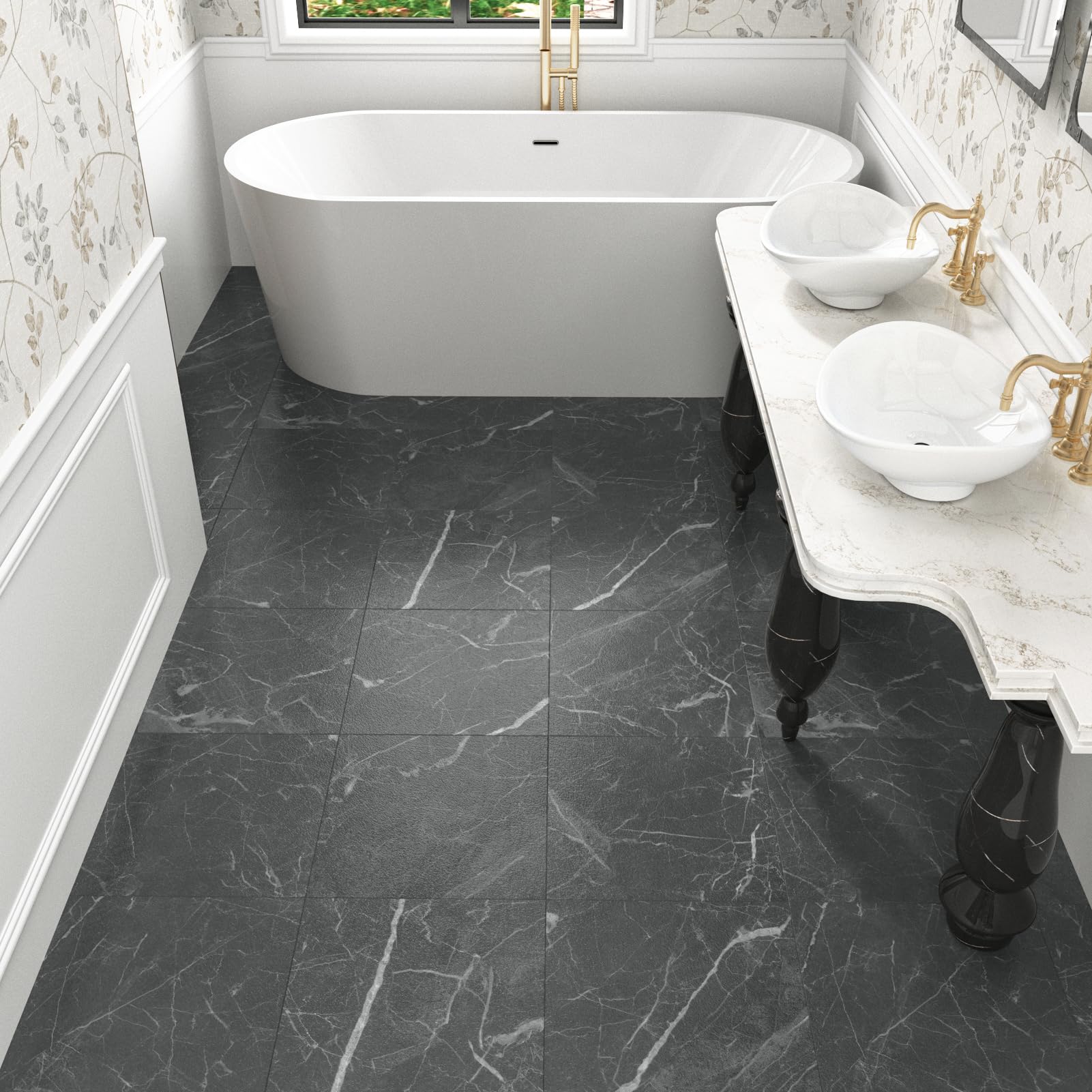 WESTICK Light Black Peel and Stick Floor Tile Bathroom Stick and Peel ...