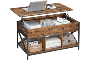 VASAGLE Lift Top Coffee Table for Living Room, Industrial Coffee Table with Hidden Compartments and Storage Shelf, Steel Fram