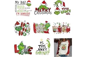 ATLKDLK 9Pcs Christmas Iron on Transfers Stickers Vinyl Heat Transfers Applique Christmas Iron on Decals Christmas Green Cartoon HTV Iron on Patches Iron on Vinyl Paper for T-Shirt Pillow Backpack DIY