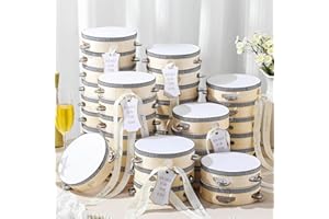 Lukmaa 36 Set 4 inch Wedding Tambourines Bulk for Adults Wooden Hand Held Drum with Metal Jingles, Gift Tags, White Tambourine Gift Musical Instrument for Church Wedding Party Favor(White Style)