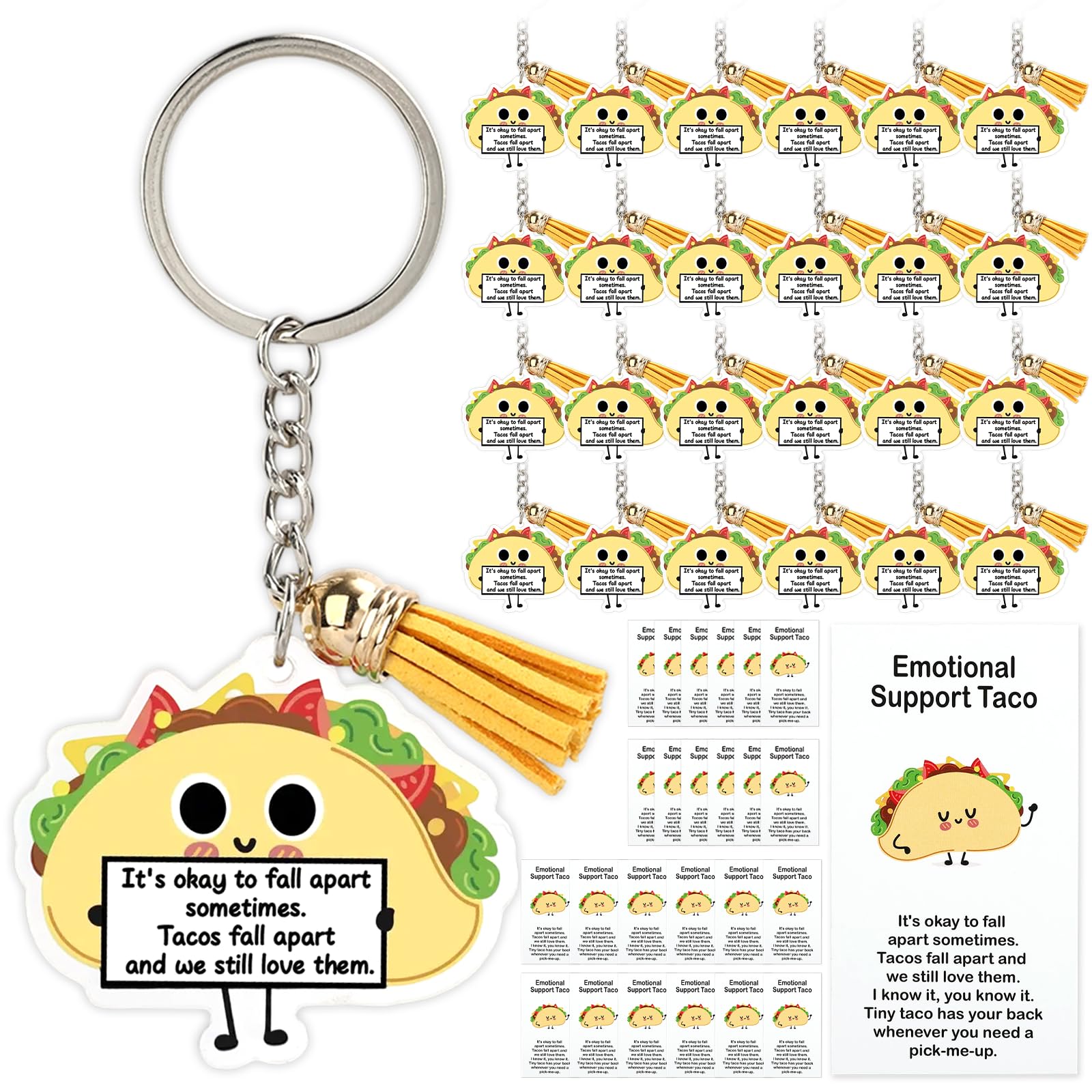 Photo 1 of 12Set Emotional Positive Support Positive Taco Keychain, Mexican Keychain Bulk Mini Acrylic Cute Realistic Taco with Card Tassel Emotional Positive Support for Employee Team Coworkers Mexican Gifts