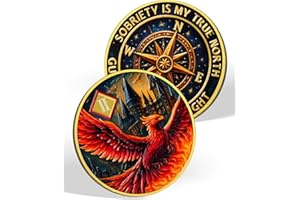 YRCKUDZKG Rising Phoenix 2 Year Sobriety Coin, Compass to Guide The Way NA Medallion | Addiction Recovery Anniversary Celebration NA Coin with Token Capsule - Clean Living Sobriety Gifts for Men & Women