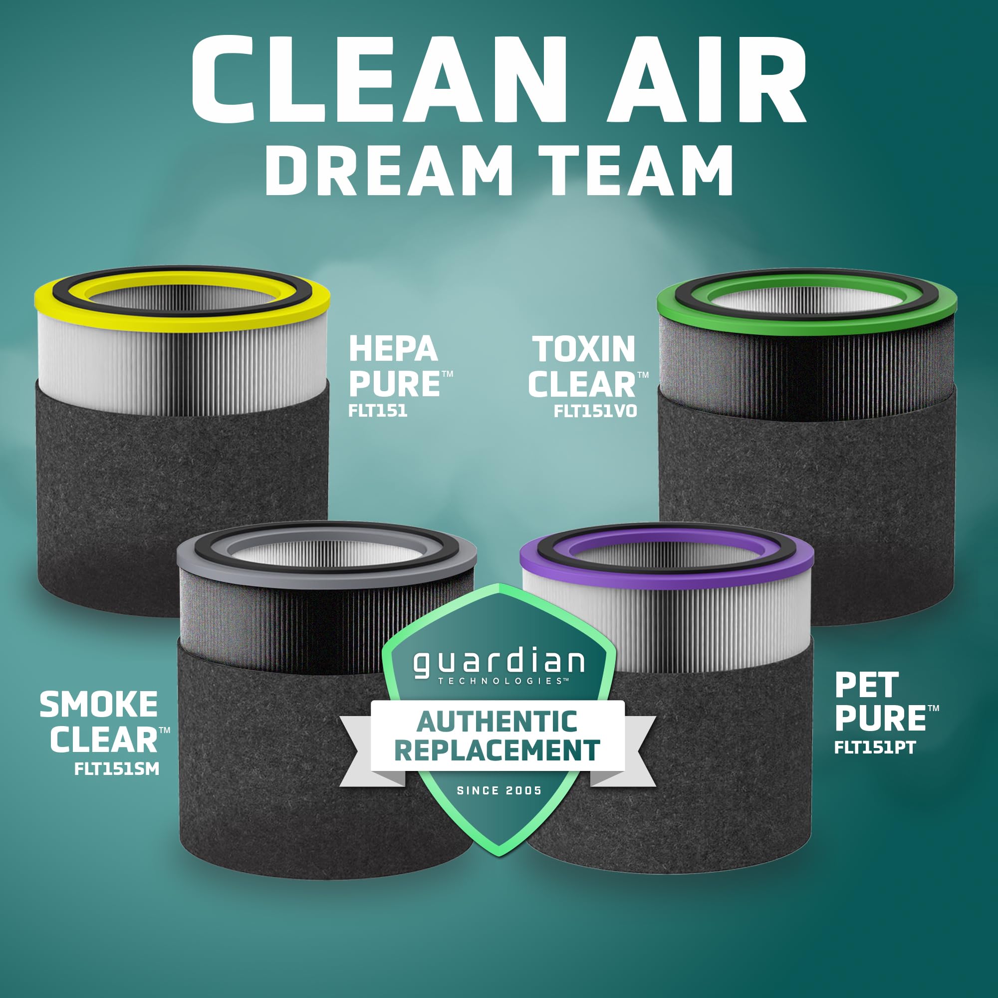 germguardian Filter V Smoke Clear HEPA Original Air Purifier Replacement Filter, Removes 99.97% of Pollutants, Smoke Toxins and Odors, for AirSafe Series and AC151, Black/Grey, FLT151SM