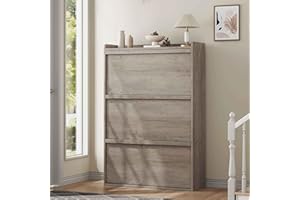 GarveeHome Shoe Cabinet with 3 Flip Drawers, Wooden Shoe Organizer Cabinet with Adjustable Shelf, Shoe Storage for Entryway, Hidden Shoe Cabinet for Hallway, Living Room, Grey