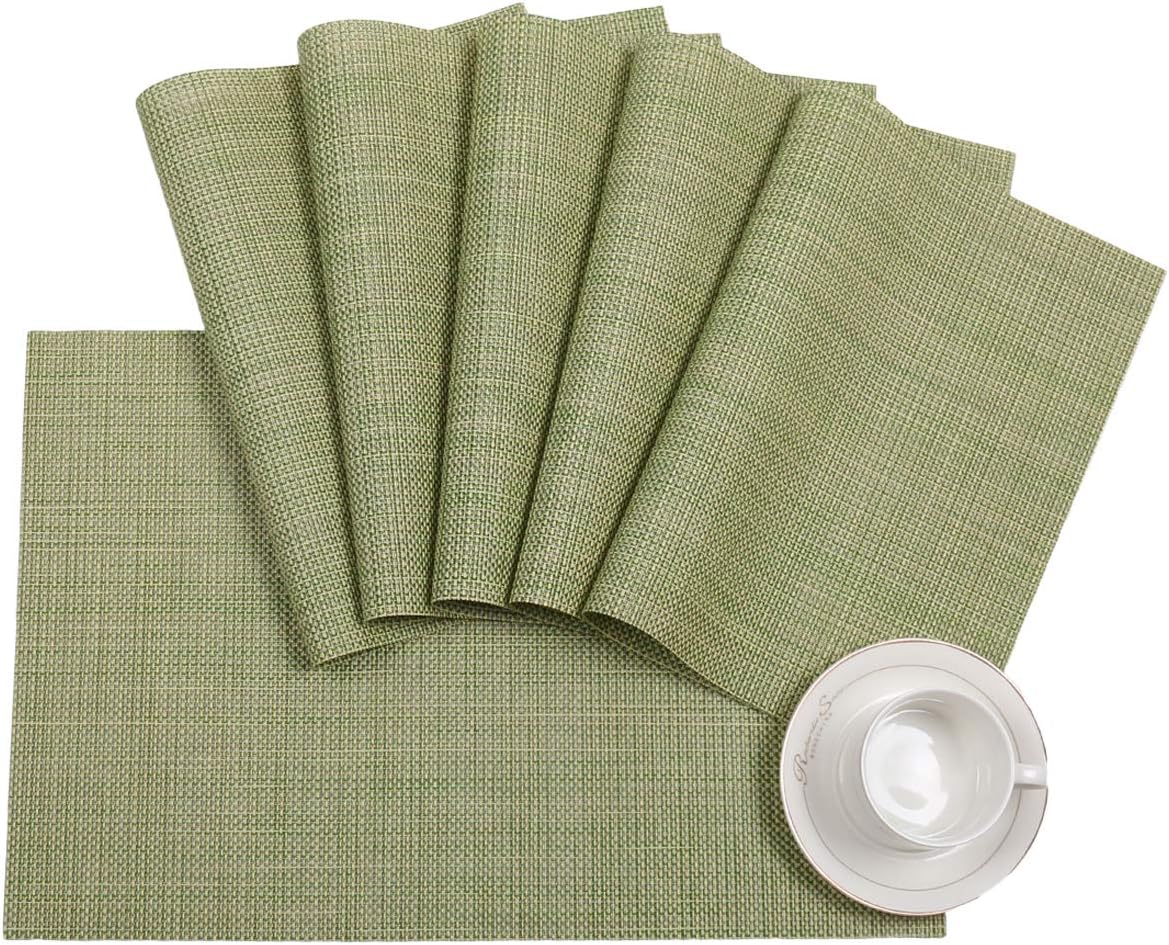Pauwer Placemats Set of 6 for Dining Table Washable Woven Vinyl Placemat Non-Slip Heat Resistant Kitchen Table Mats Easy to Clean