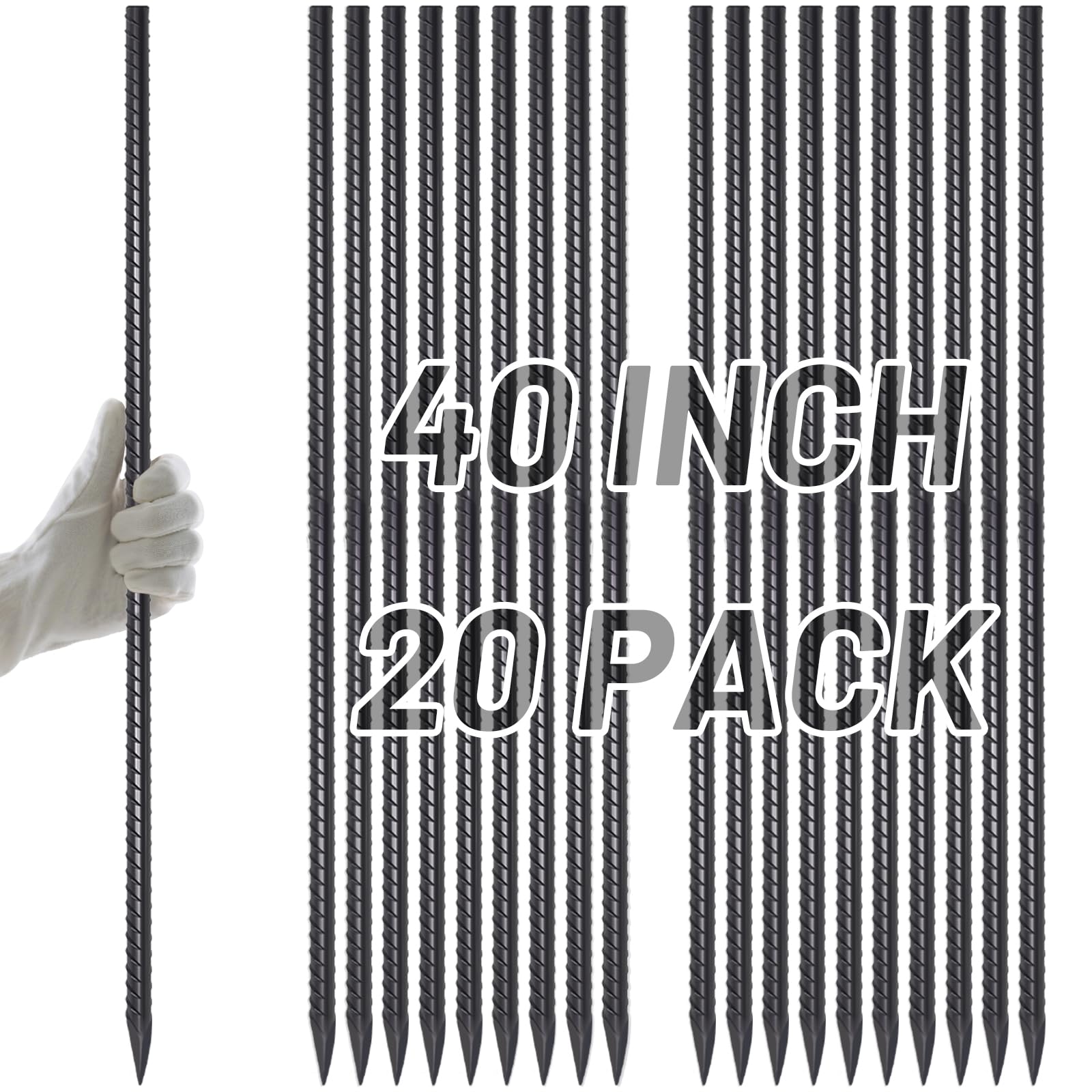 Photo 1 of *MISSING PARTS*
AAGUT Rebar Stakes 40 Inch 20 Pcs, Heavy Duty 1/2" Landscpe Timber Spikes Concrete Forming Stakes Straight Metal Garden Plant Stakes Anti Rust Black Coating