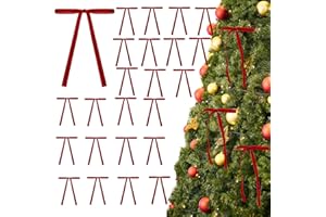Hisgeru 24 Pcs Velvet Ribbon Bows for Christmas Tree Rustic Crafts Gift Bows Classic Ribbon Bows for Xmas Home Outdoor Indoor Decoration (Red)