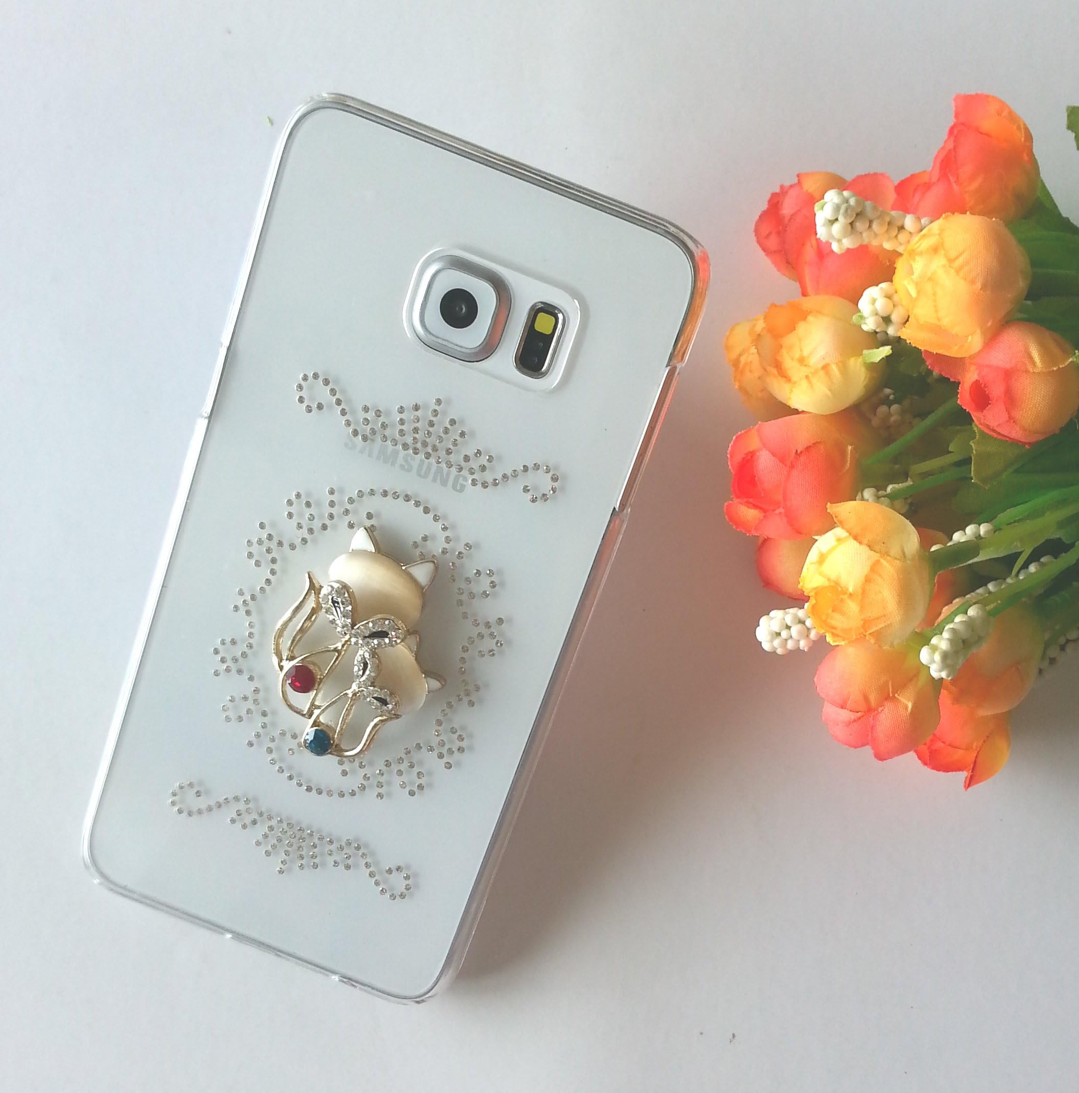 Original Case Ultra Slim Transparent Polycarbonate Hard Shell Case with Crystal Decorative Charms for Samsung Galaxy S6 Edge Plus (JF-SJ-S6EGP-07)