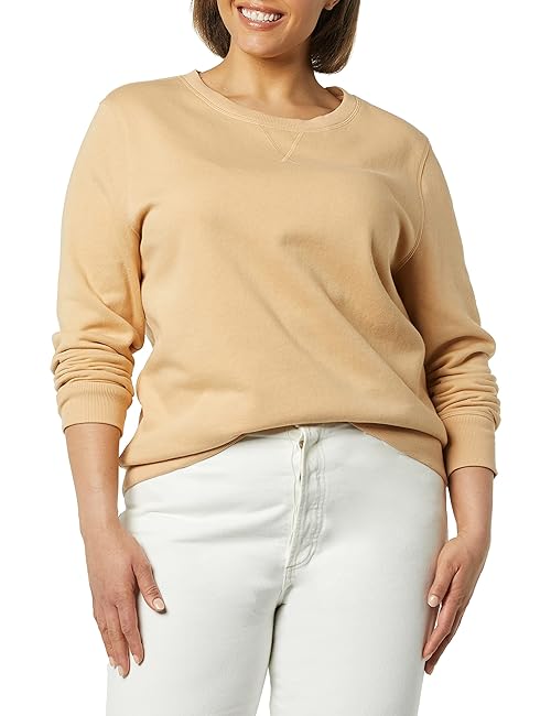 Amazon Essentials Women's Fleece Crewneck Pullover Sweatshirt (Available in Plus Size), Light Camel, Small
