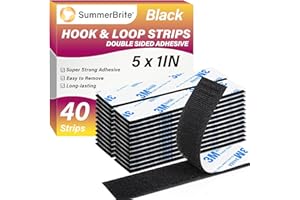 SUMMERBRITE Hook and Loop Strips with Adhesive 1x5IN 20Pairs/40Strips, Black Strong Sticky Back Fastener, Heavy Duty Double-Sided Adhesive Hanging Strips for Home Office School