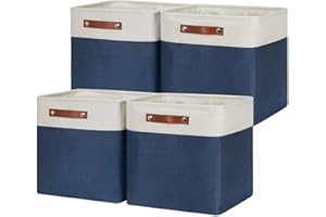 HNZIGE Cube Storage Baskets for Shelves, Fabric Storage Basket with Handles for Organizing Clothes, Toys, 13 inch Cube Storage Bins for Storage Clothes, Toys, Closet, Nursery(Blue White)