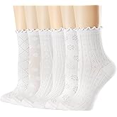 Mcool Mary Women's Ruffle Socks Casual Lace Cotton Crew Summer Ultra Thin Cute Frilly Ankle Socks for Women 6 Pairs