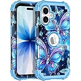 LONTECT for iPhone 17 Case Glow in The Dark Three Layer Heavy Duty Shockproof Hard PC+Soft Silicone Rugged Full Body Protective Case for Women Girls,Sky Blue