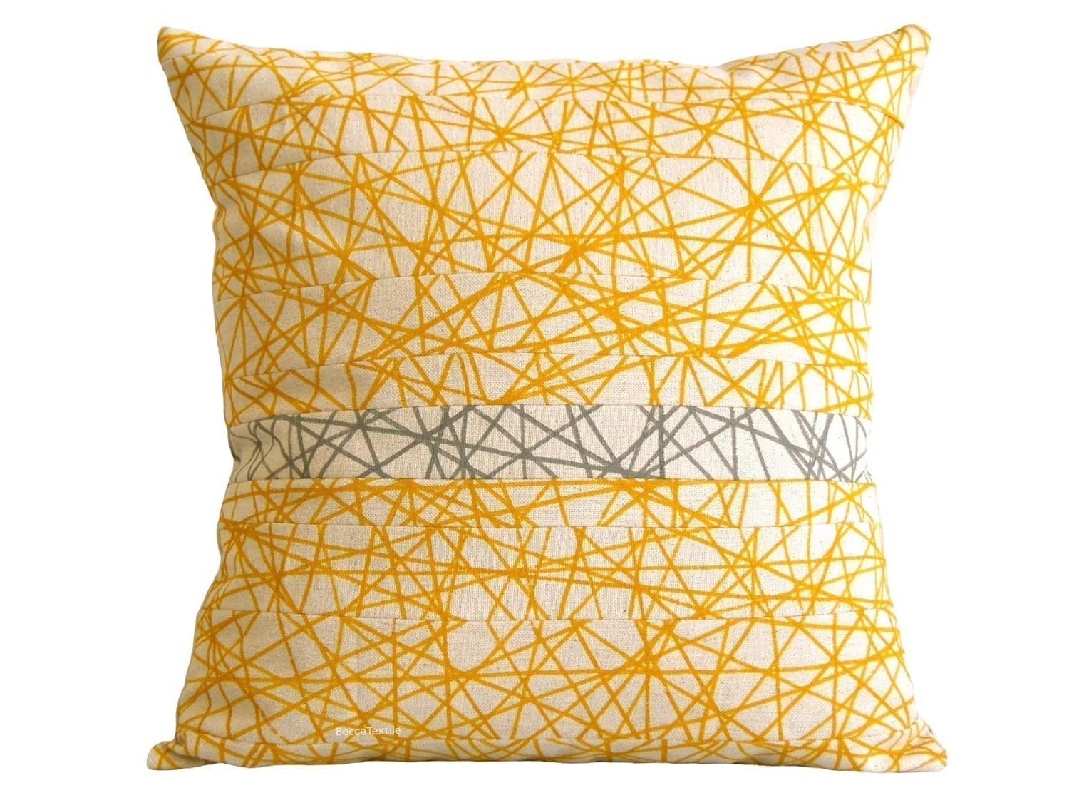 Yellow and grey cushion, Unique design fabric, BeccaTextile. Amazon.co
