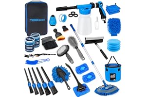 THINKWORK Car Wash Kit, Car Detailing Kit with Foam Gun, Car Wash Brush Mop and Large Folding Bucket Suitable for Car Cleaning, Blue Car Wash Set Gift for Men and Women