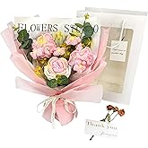 Crochet Flower Bouquet, Valentine's Day Crochet Bouquet of Flowers, Pink Carnation Handmade Knitted Flowers for Wedding, Graduation, Anniversary, Birthday Gift for Women