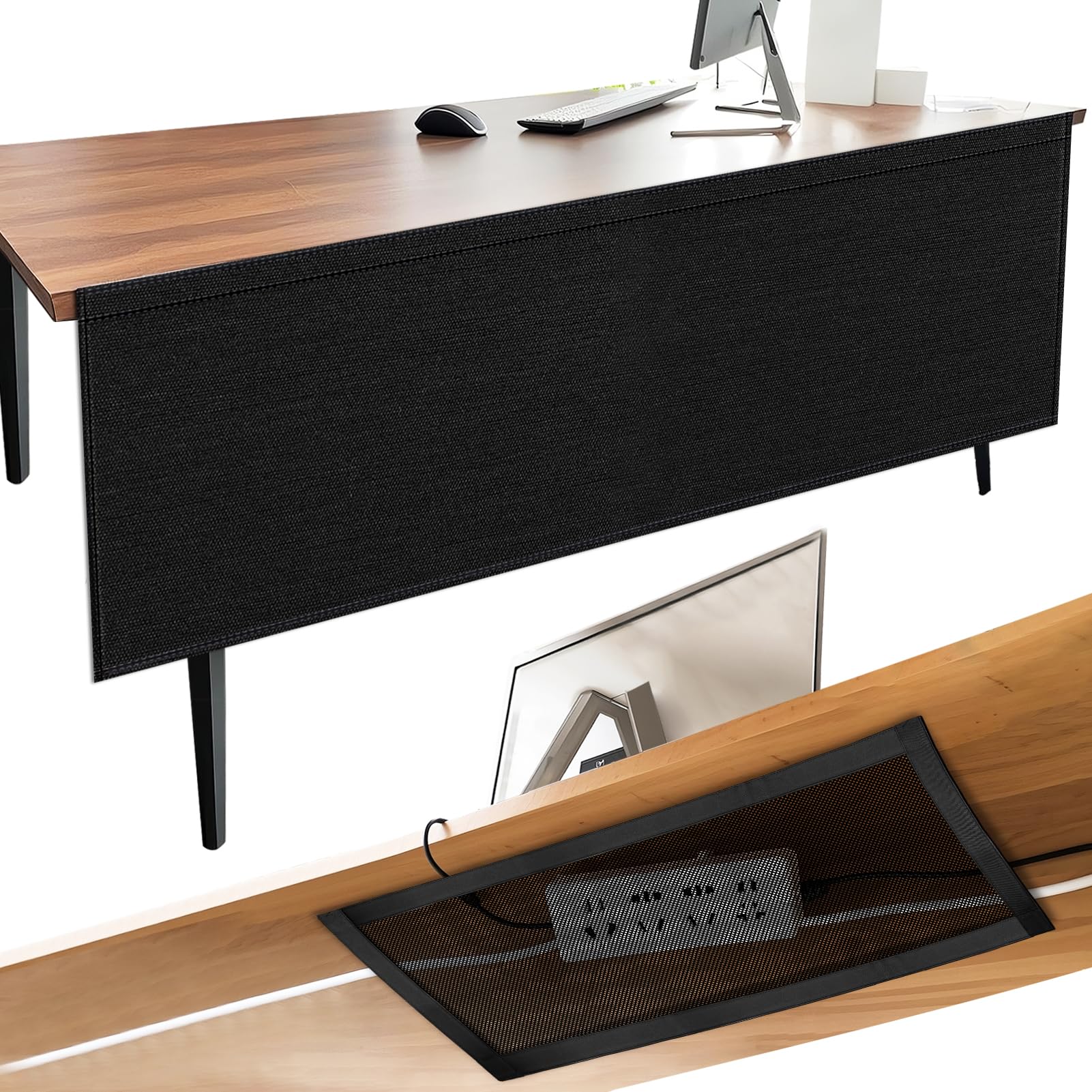 Photo 1 of 14.9 x 60 Inch Under Desk Privacy Panel with Table Cable Management Net Desk Skirt Modesty Desk Panel Self-Gripping Straps for Office and Home