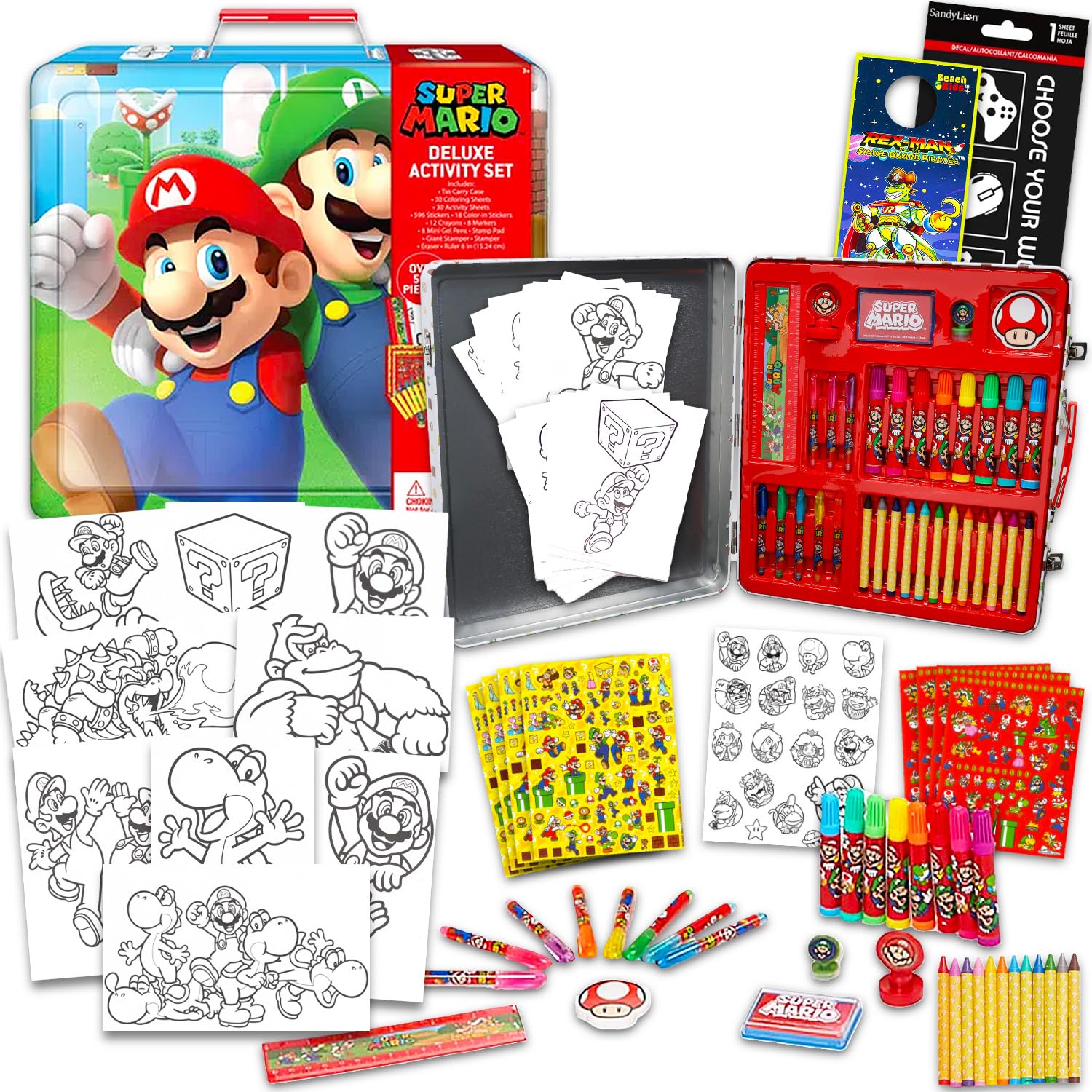 Photo 1 of Super Mario Coloring Activity Kit - Bundle with Coloring Pages, Markers, Crayons, Stickers, Stampers, More for Kids, Toddlers, Boys | Super Mario Bros Arts and Crafts Stationery Tin