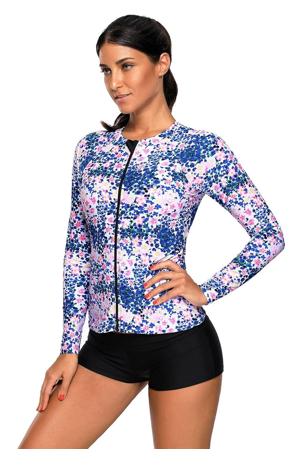 boldgal women's bathing swim full-sleeved zipped beach top (blue)